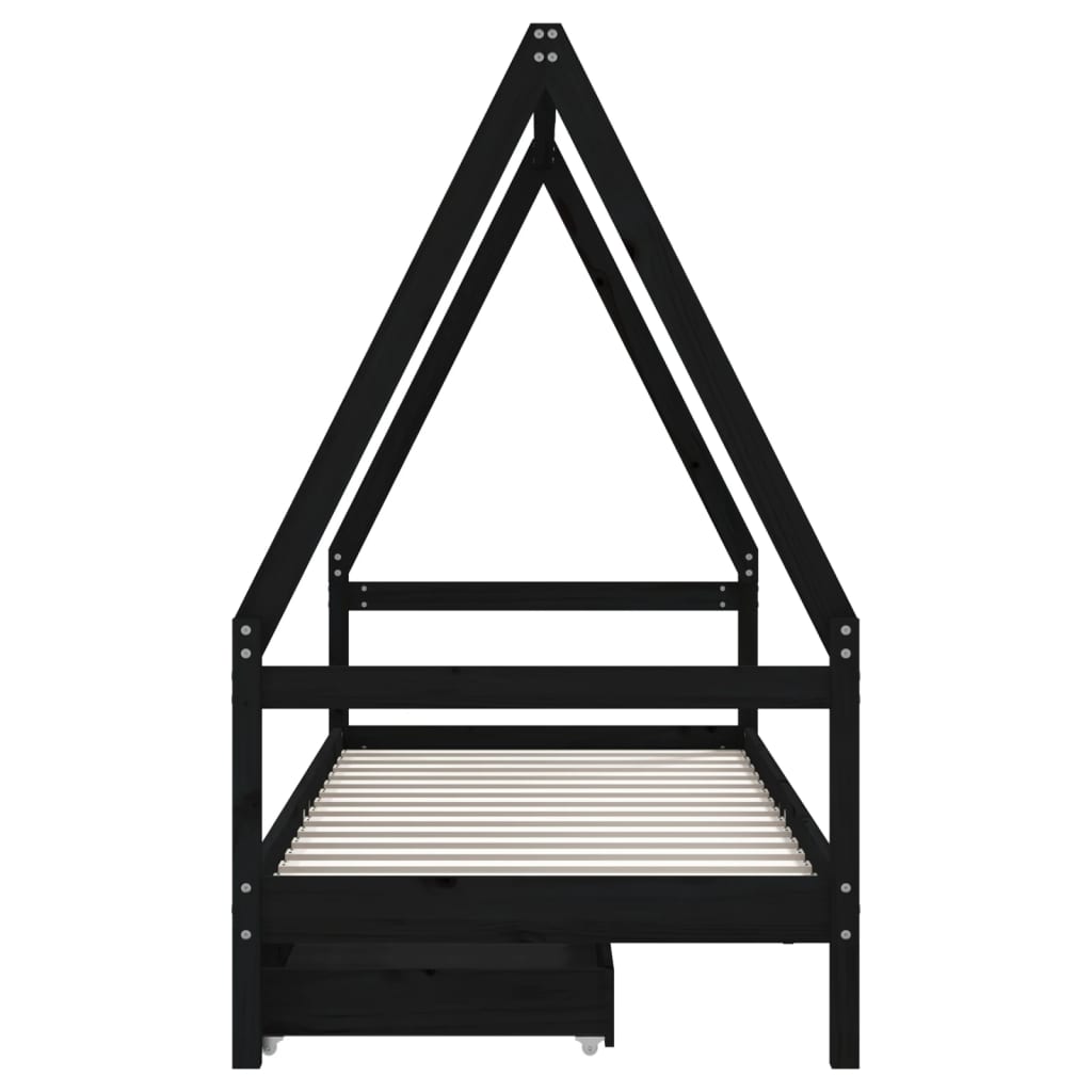 Kinderbedframe Met Lades 90X190 Cm Massief Grenenhout Zwart