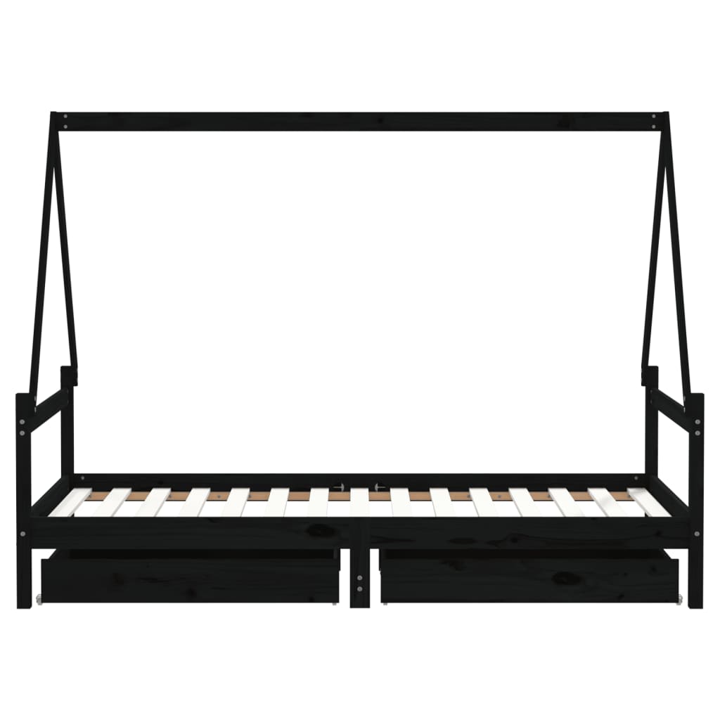 Kinderbedframe Met Lades 90X190 Cm Massief Grenenhout Zwart