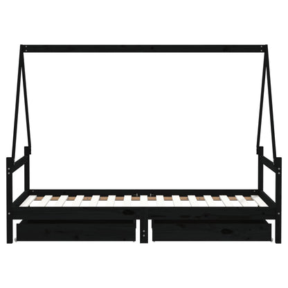 Kinderbedframe Met Lades 90X190 Cm Massief Grenenhout Zwart