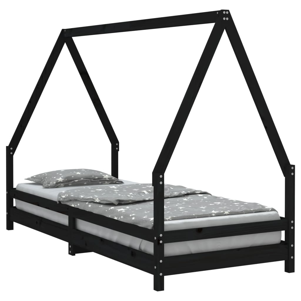 Kinderbedframe 80X200 Cm Massief Grenenhout Zwart