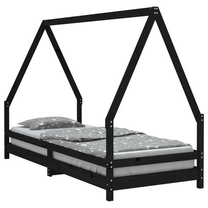 Kinderbedframe 80X200 Cm Massief Grenenhout Zwart