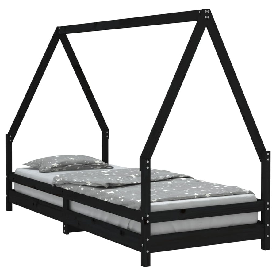 Kinderbedframe 80X200 Cm Massief Grenenhout Zwart