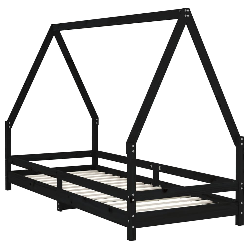 Kinderbedframe 80X200 Cm Massief Grenenhout Zwart