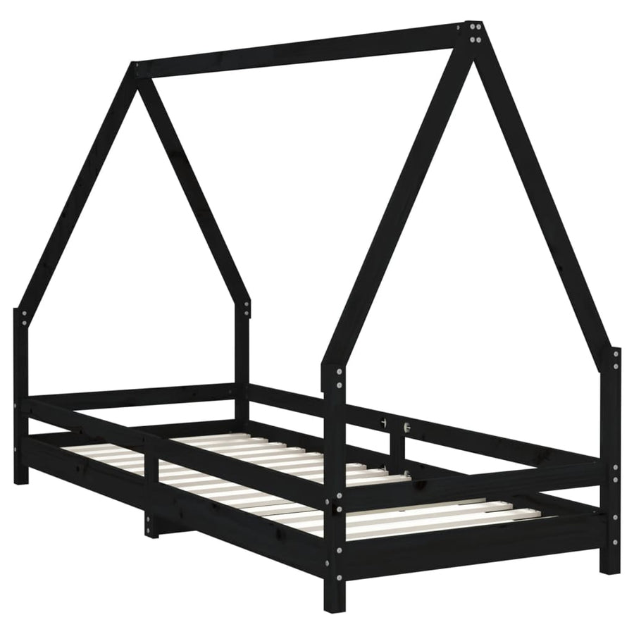 Kinderbedframe 80X200 Cm Massief Grenenhout Zwart