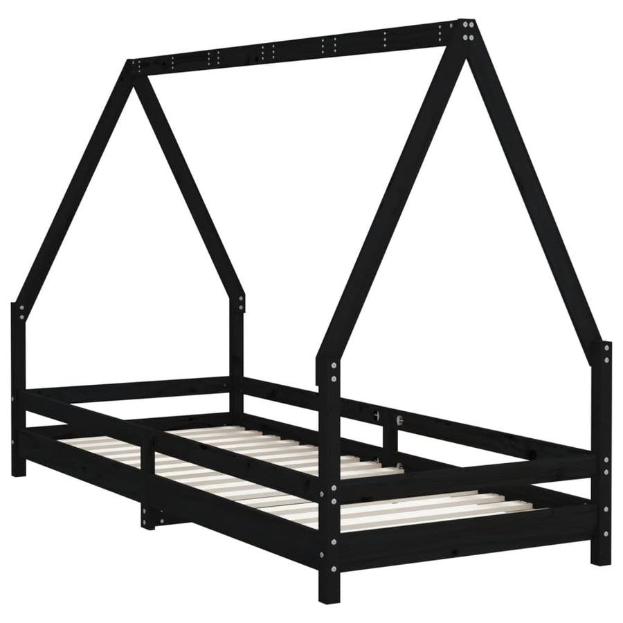 Kinderbedframe 80X200 Cm Massief Grenenhout Zwart