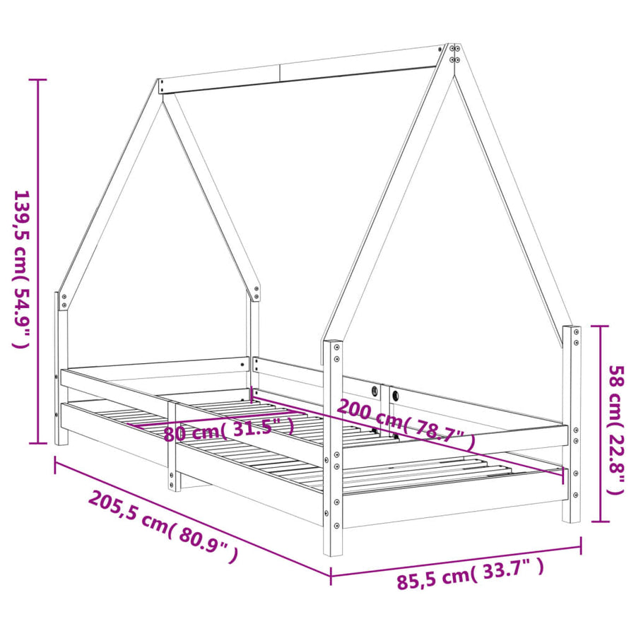 Kinderbedframe 80X200 Cm Massief Grenenhout Zwart