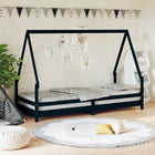 Kinderbedframe 80x200 cm massief grenenhout zwart huisje