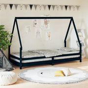 Kinderbedframe 80x200 cm massief grenenhout zwart huisje