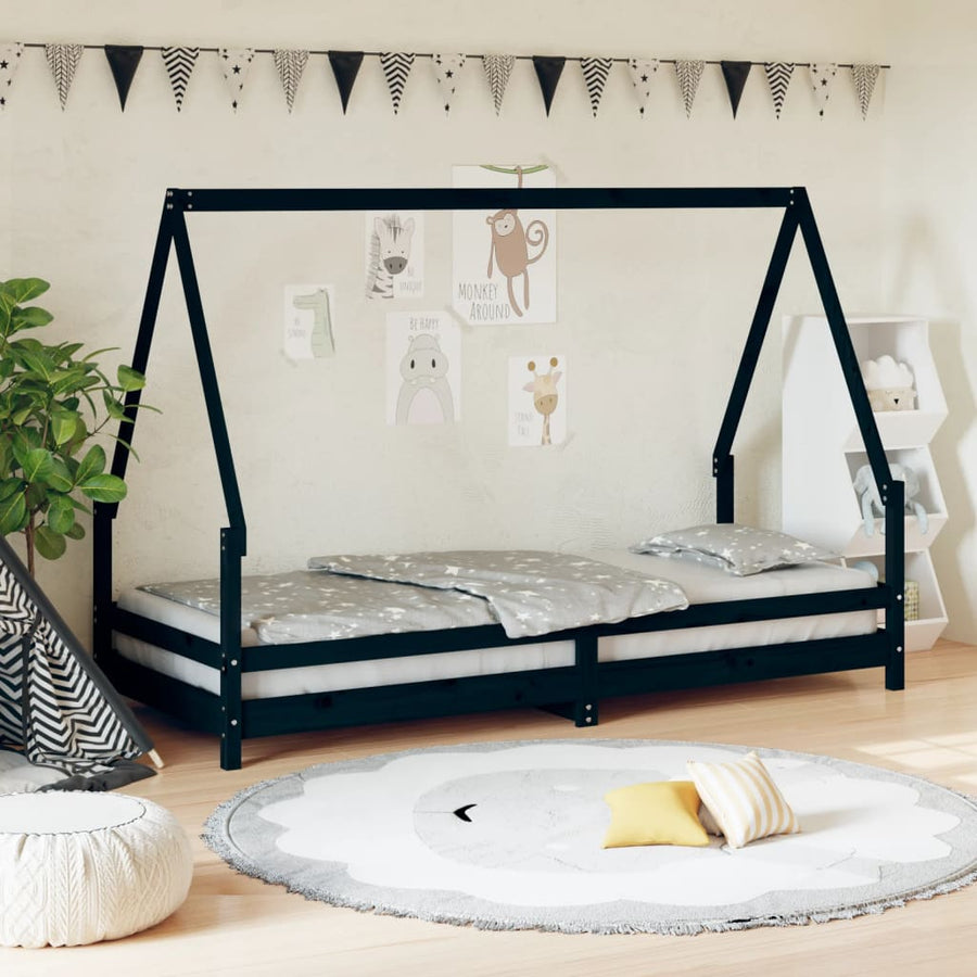 Kinderbedframe 80X200 Cm Massief Grenenhout Zwart