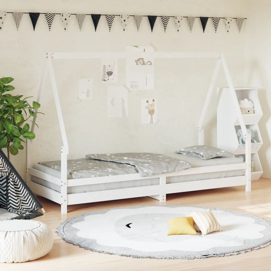 Kinderbedframe 90X200 Cm Massief Grenenhout Wit