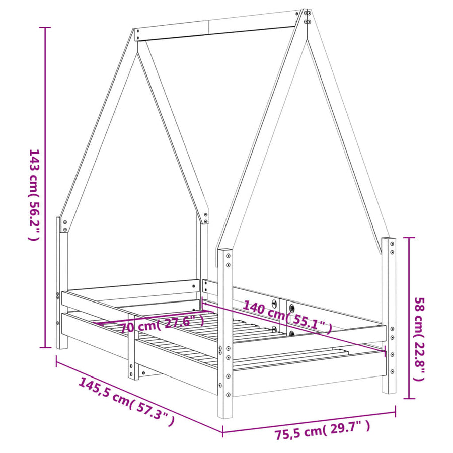 Kinderbedframe 70X140 Cm Massief Grenenhout