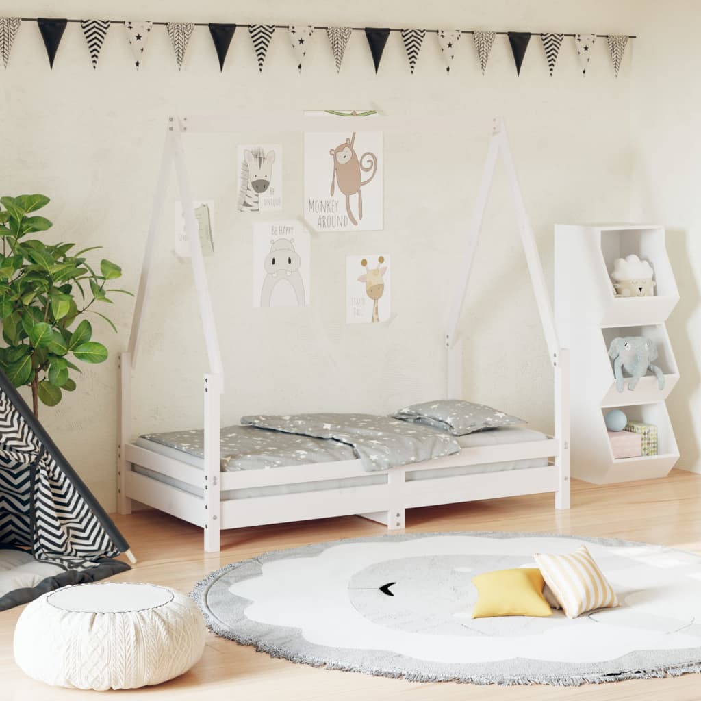 Kinderbedframe 70X140 Cm Massief Grenenhout Wit