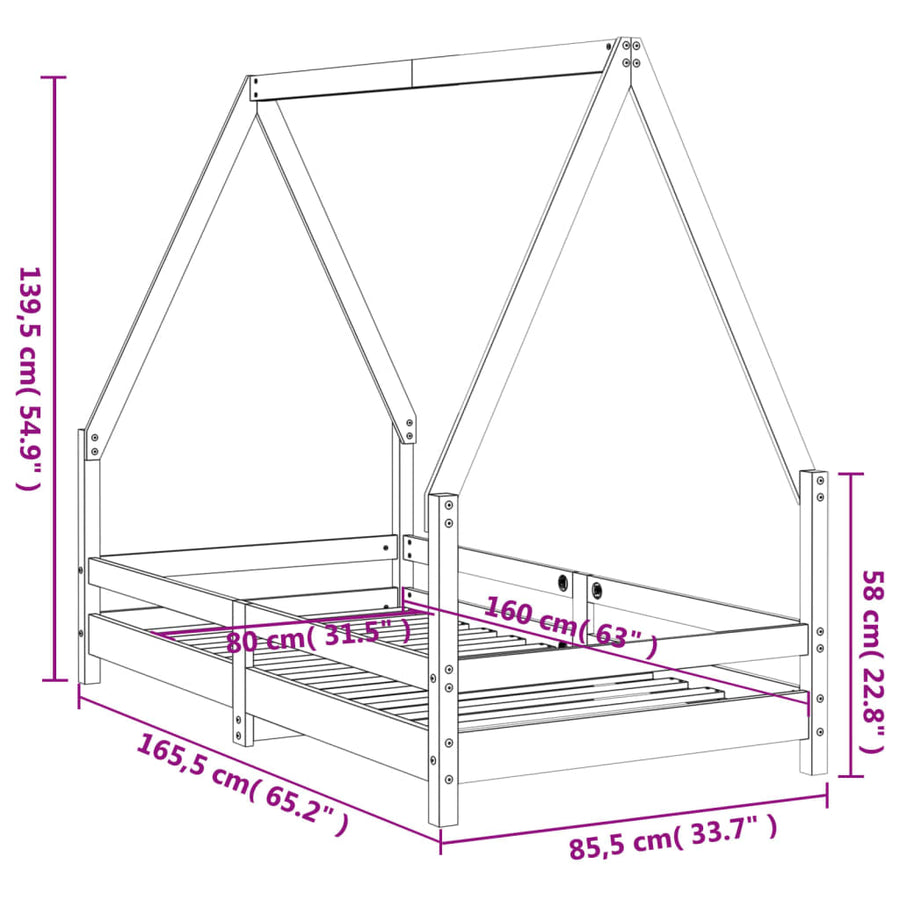 Kinderbedframe Massief Grenenhout 80 x 160 cm Naturel