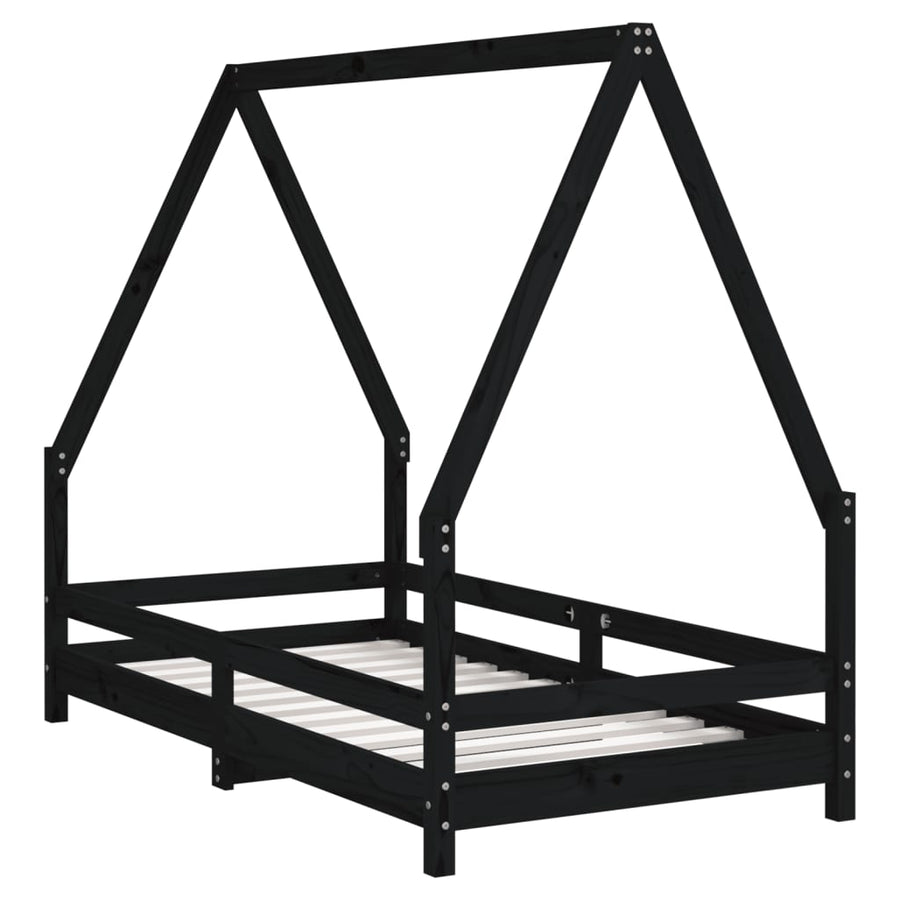 Kinderbedframe 80X160 Cm Massief Grenenhout Zwart