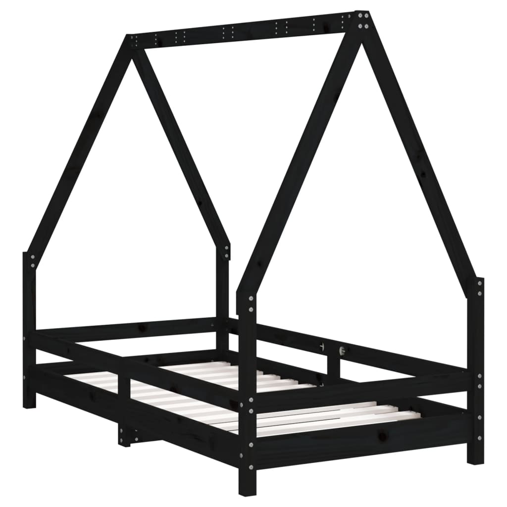 Kinderbedframe 80X160 Cm Massief Grenenhout Zwart