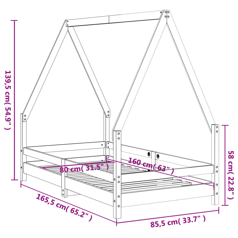 Kinderbedframe 80X160 Cm Massief Grenenhout Zwart
