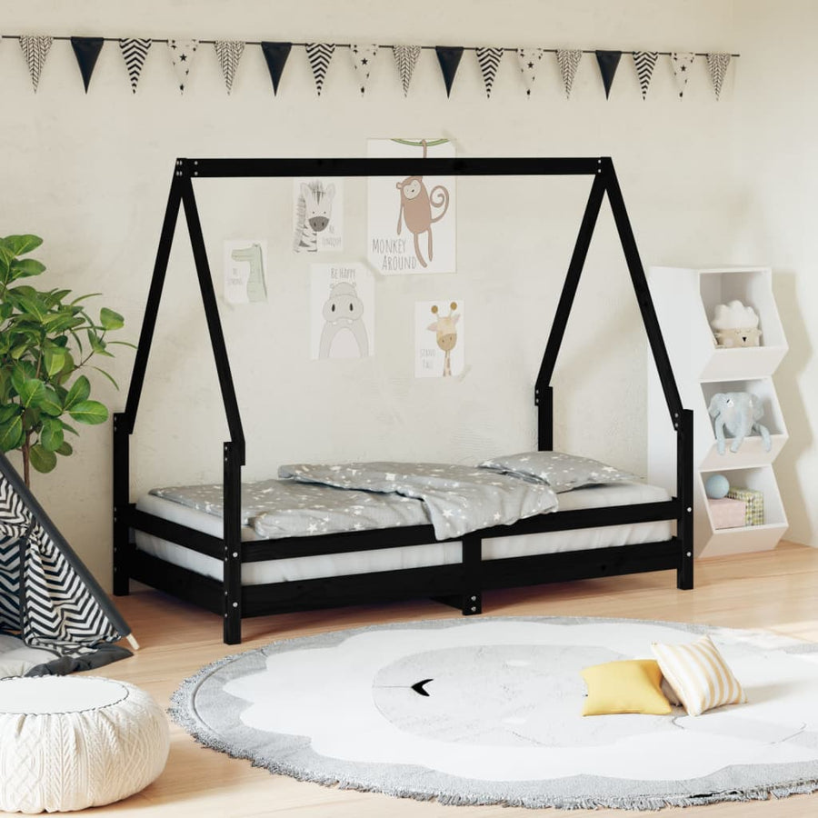 Kinderbedframe 80X160 Cm Massief Grenenhout Zwart