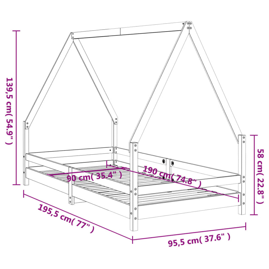 Kinderbedframe 90X190 Cm Massief Grenenhout