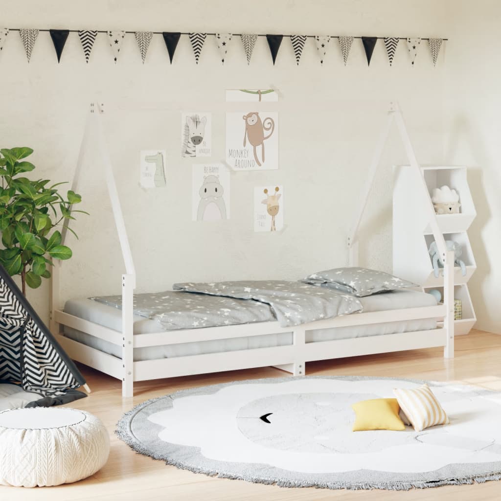 Kinderbedframe 90X190 Cm Massief Grenenhout Wit