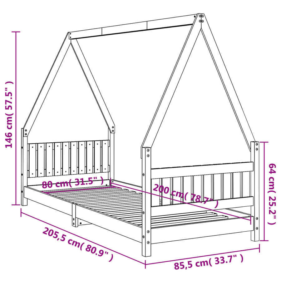 Kinderbedframe 80X200 Cm Massief Grenenhout