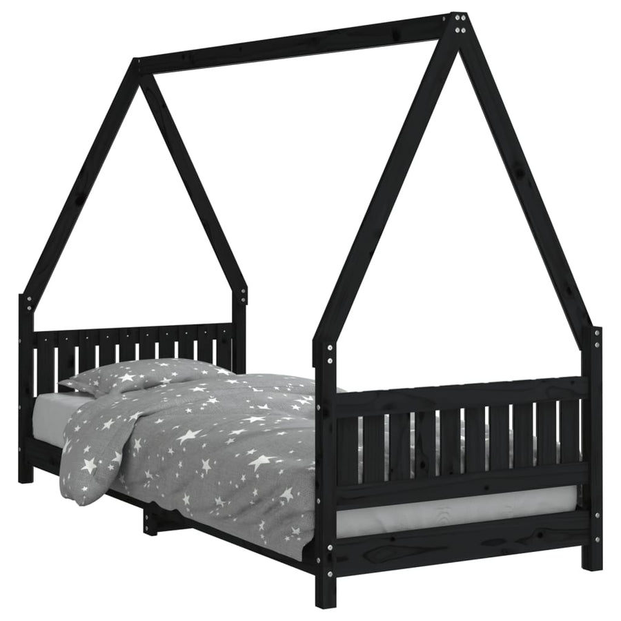 Kinderbedframe 80X200 Cm Massief Grenenhout Zwart