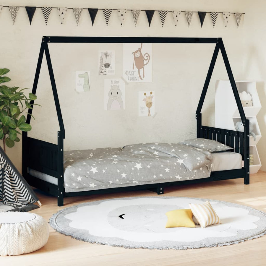 Kinderbedframe 80X200 Cm Massief Grenenhout Zwart