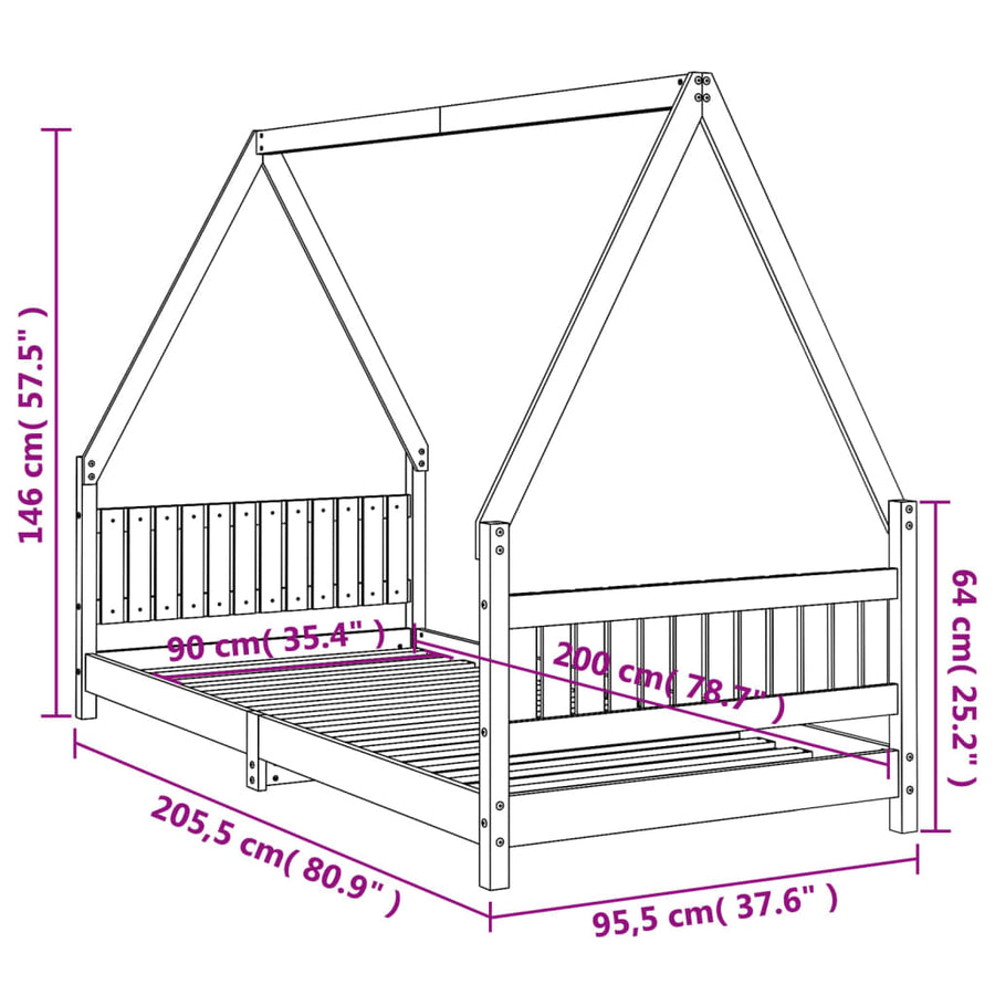 Kinderbedframe 90X200 Cm Massief Grenenhout Wit