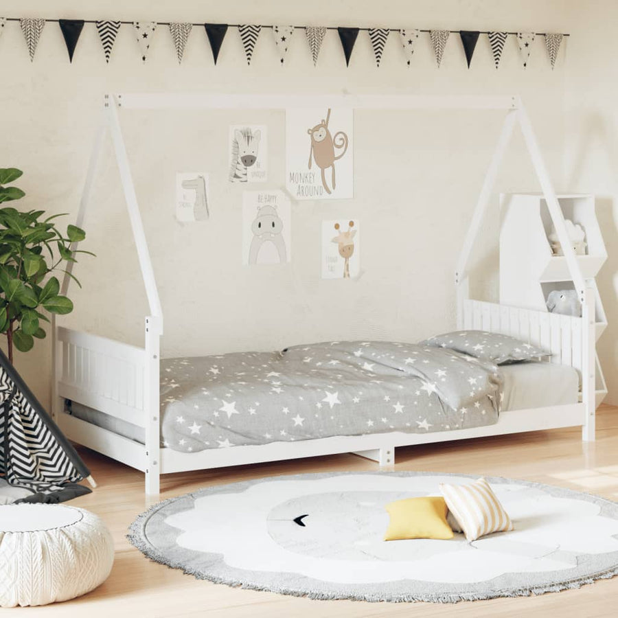 Kinderbedframe 90X200 Cm Massief Grenenhout Wit