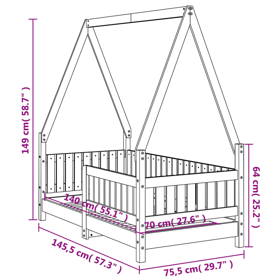 Kinderbedframe Massief Grenenhout 70 x 140 cm Naturel