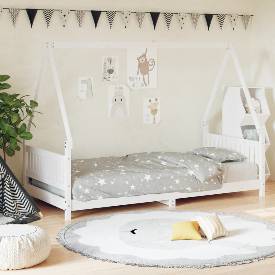 Kinderbedframe 90X190 Cm Massief Grenenhout Wit