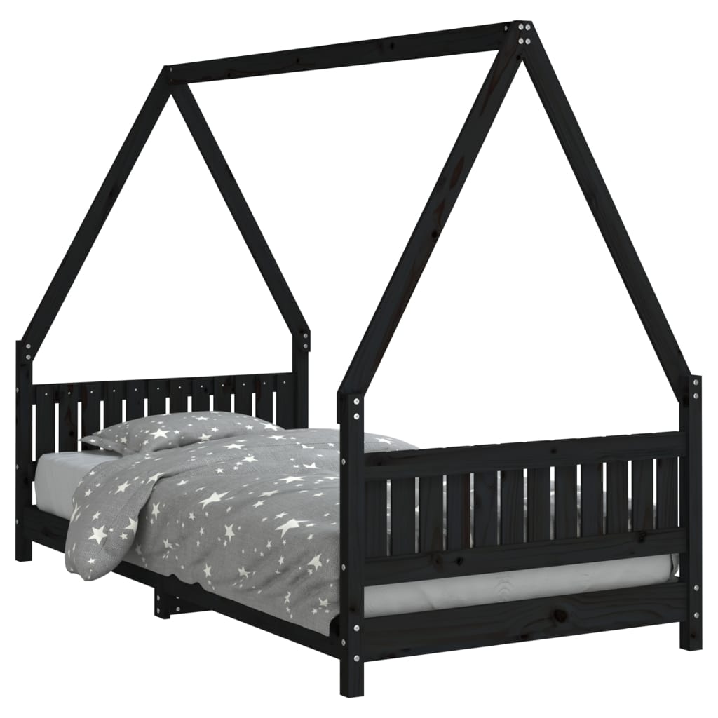 Kinderbedframe 90X190 Cm Massief Grenenhout Zwart