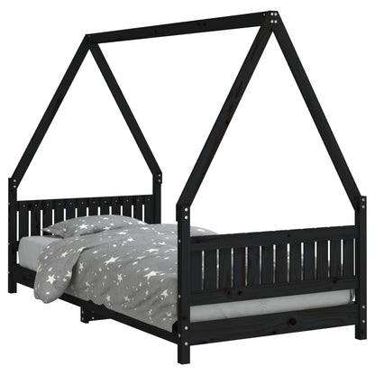 Kinderbedframe 90X190 Cm Massief Grenenhout Zwart