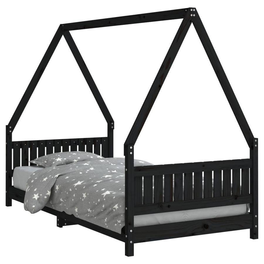 Kinderbedframe 90X190 Cm Massief Grenenhout Zwart
