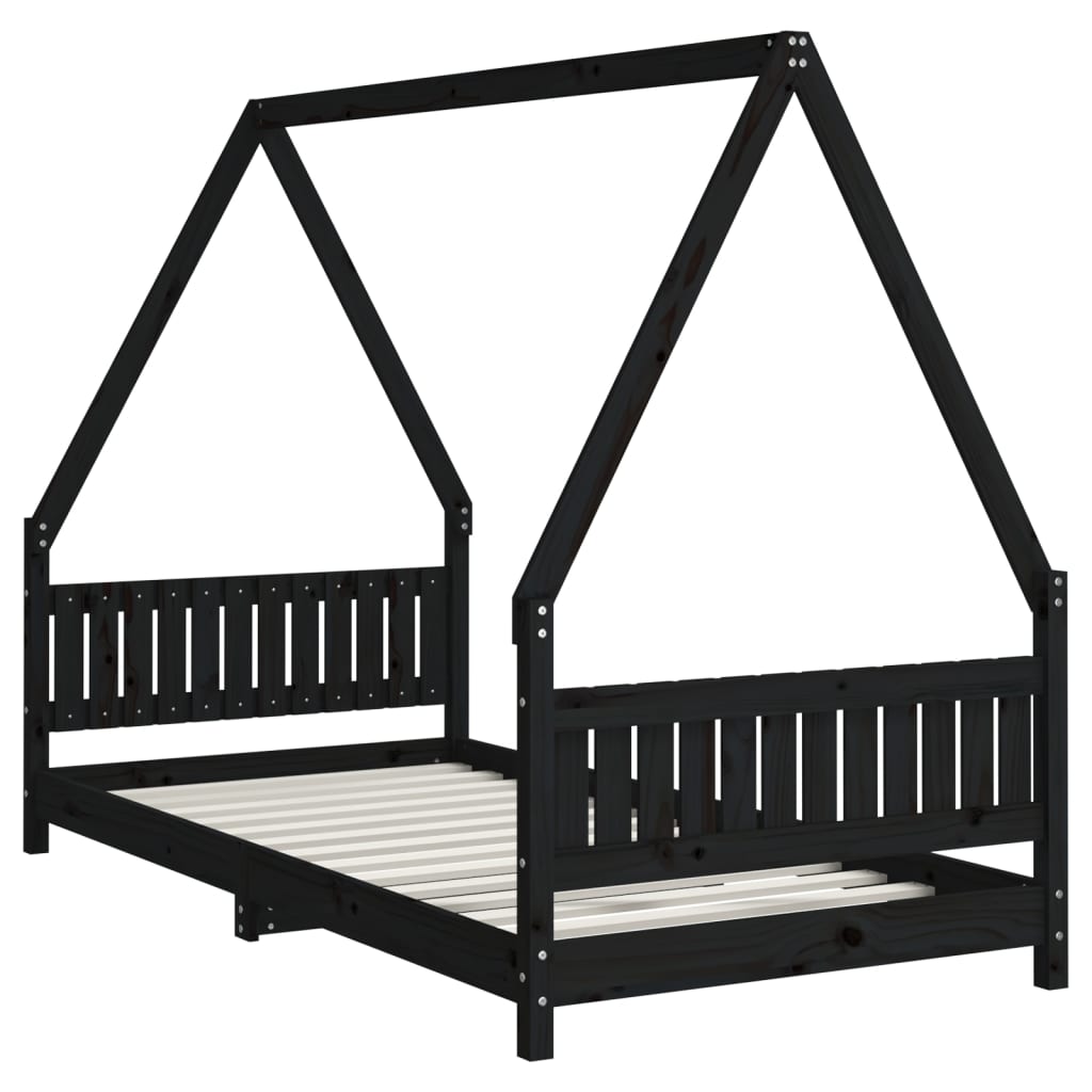Kinderbedframe 90X190 Cm Massief Grenenhout Zwart