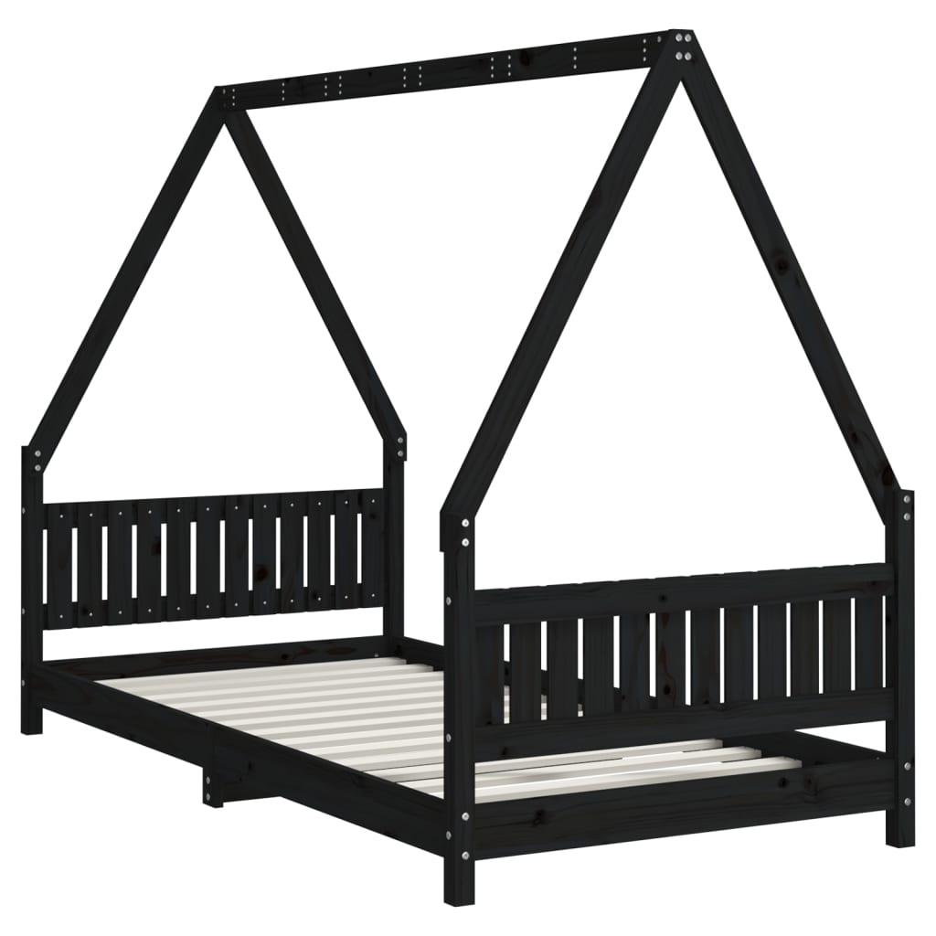 Kinderbedframe 90X190 Cm Massief Grenenhout Zwart