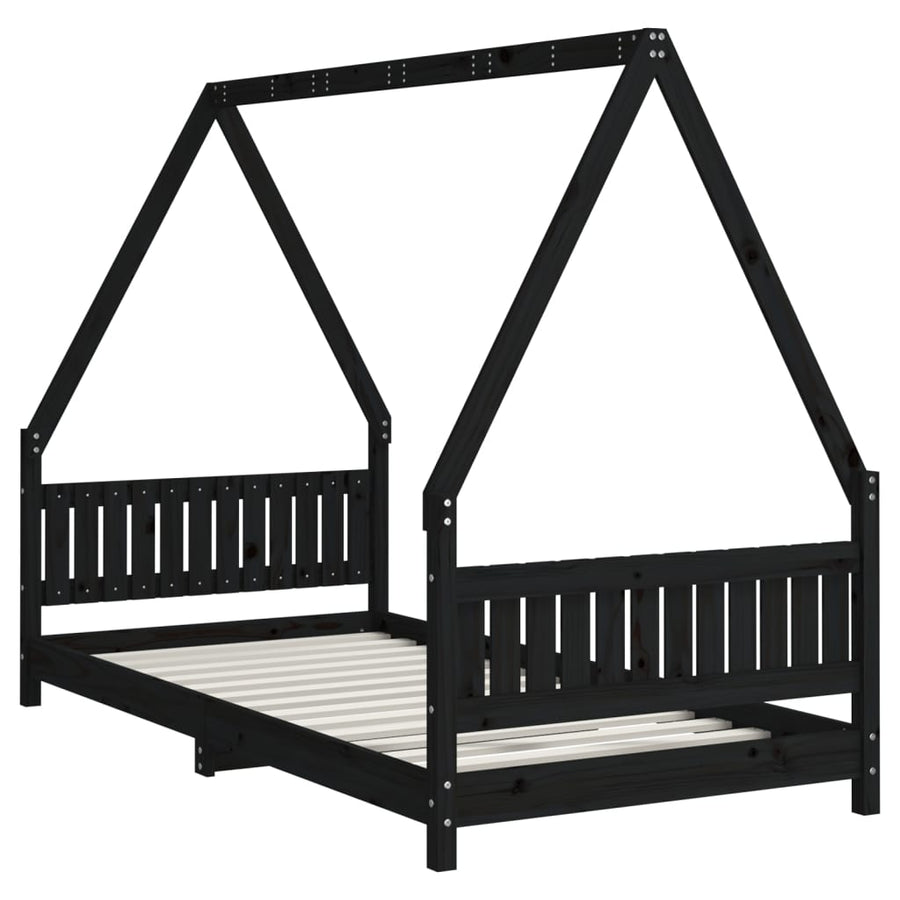 Kinderbedframe 90X190 Cm Massief Grenenhout Zwart