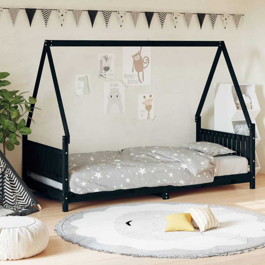 Kinderbedframe 90X190 Cm Massief Grenenhout Zwart