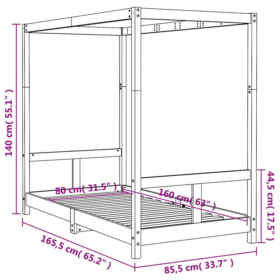 Kinderbedframe 80X160 Cm Massief Grenenhout