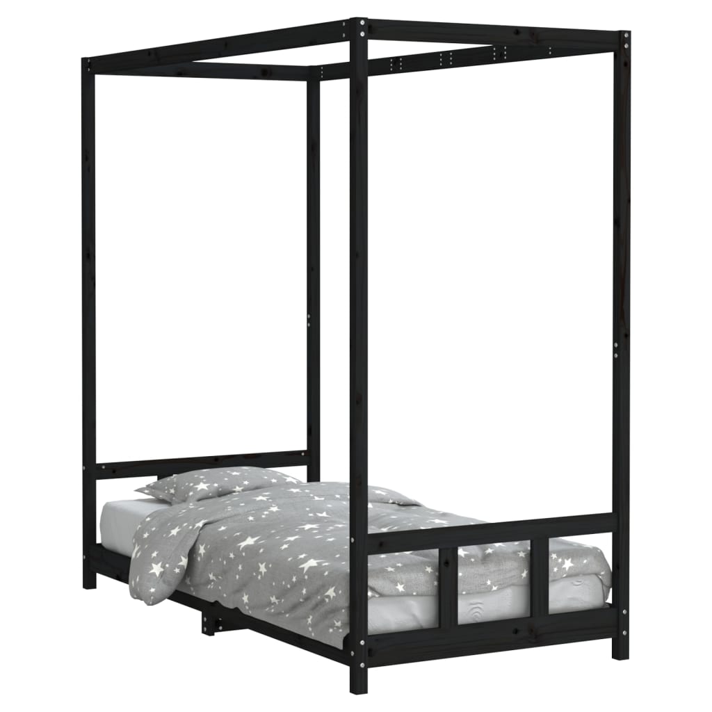 Kinderbedframe 90X190 Cm Massief Grenenhout Zwart