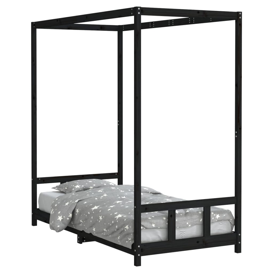 Kinderbedframe 90X190 Cm Massief Grenenhout Zwart