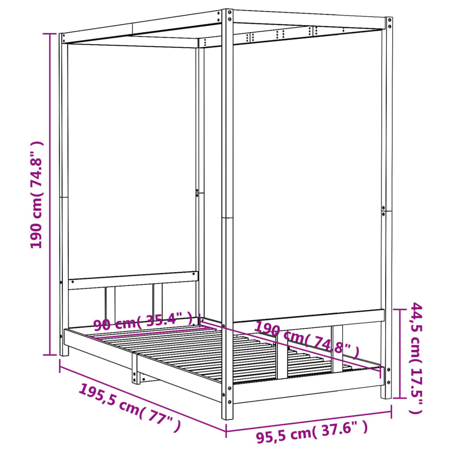 Kinderbedframe 90X190 Cm Massief Grenenhout Zwart