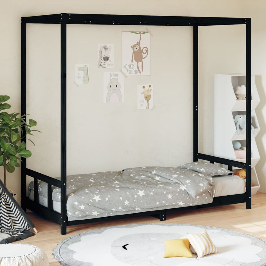 Kinderbedframe 90X190 Cm Massief Grenenhout Zwart