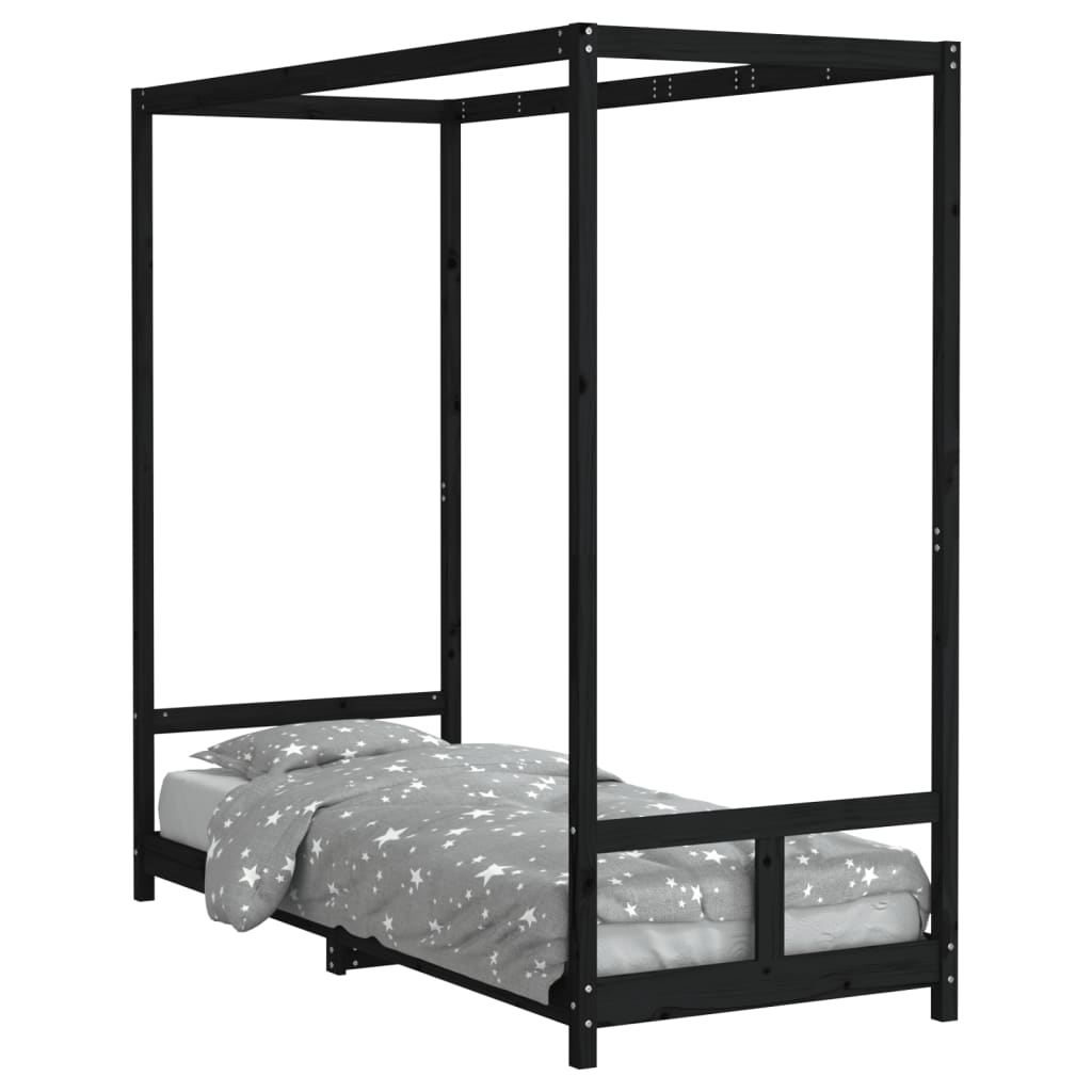 Kinderbedframe 80X200 Cm Massief Grenenhout Zwart