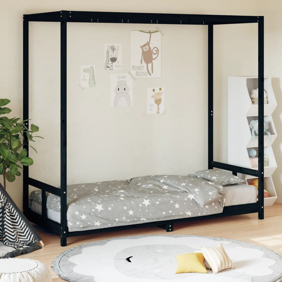 Kinderbedframe 80X200 Cm Massief Grenenhout Zwart