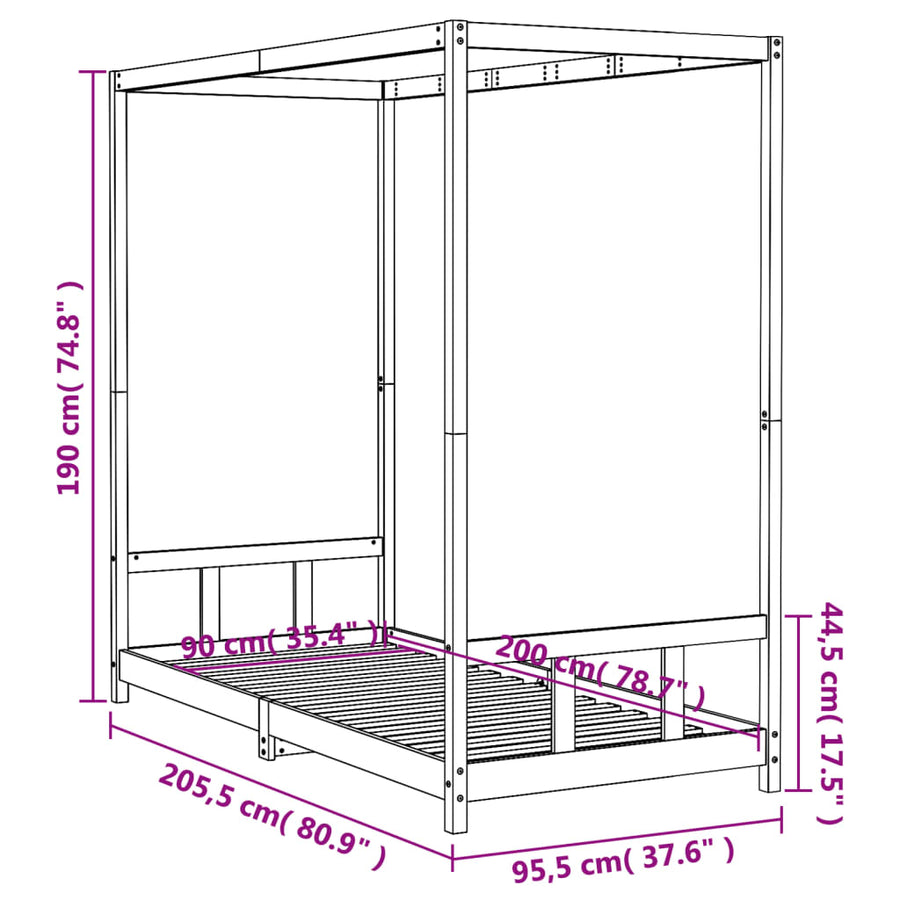 Kinderbedframe 90X200 Cm Massief Grenenhout