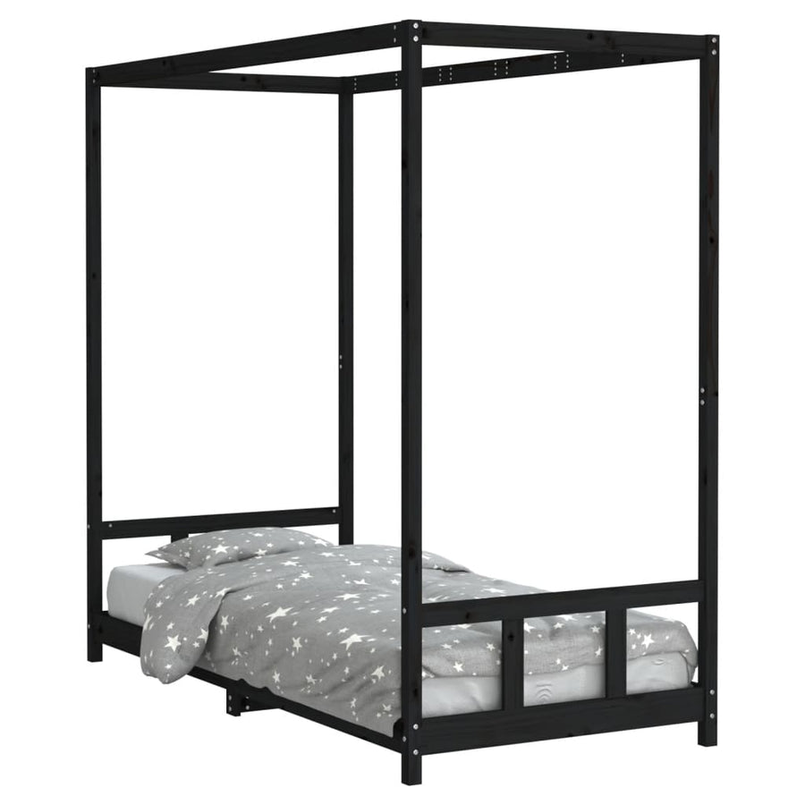 Kinderbedframe 90X200 Cm Massief Grenenhout Zwart