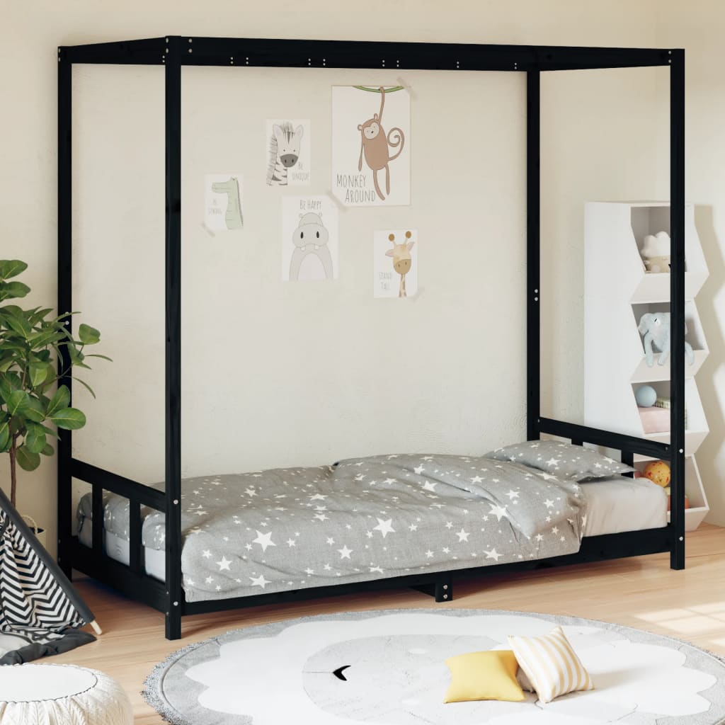Kinderbedframe 90X200 Cm Massief Grenenhout Zwart