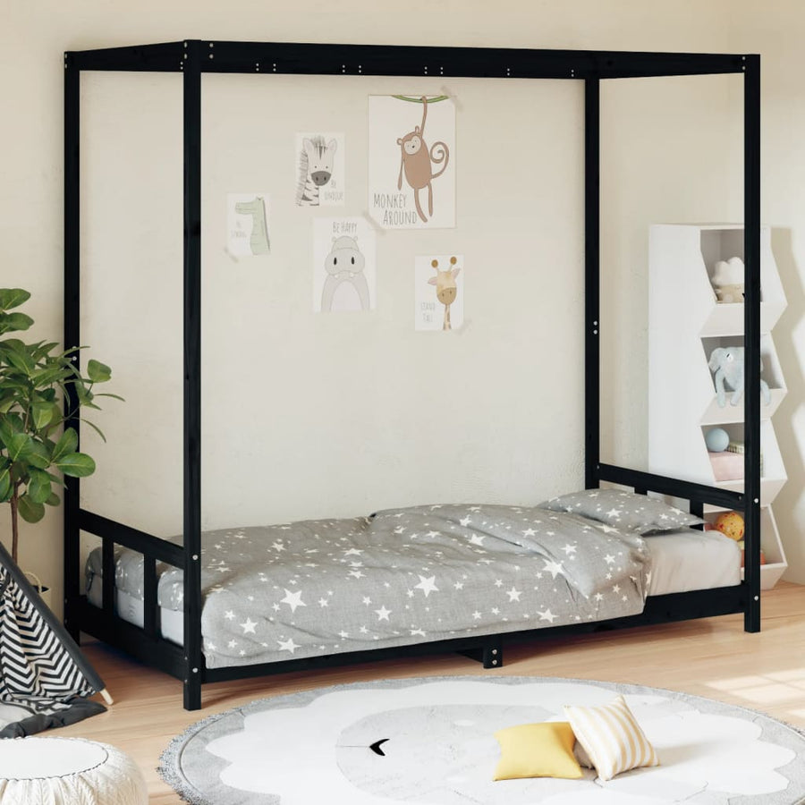 Kinderbedframe 90X200 Cm Massief Grenenhout Zwart