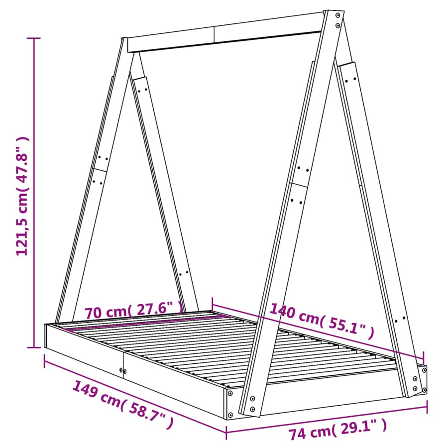 Kinderbedframe 70X140 Cm Massief Grenenhout Wit