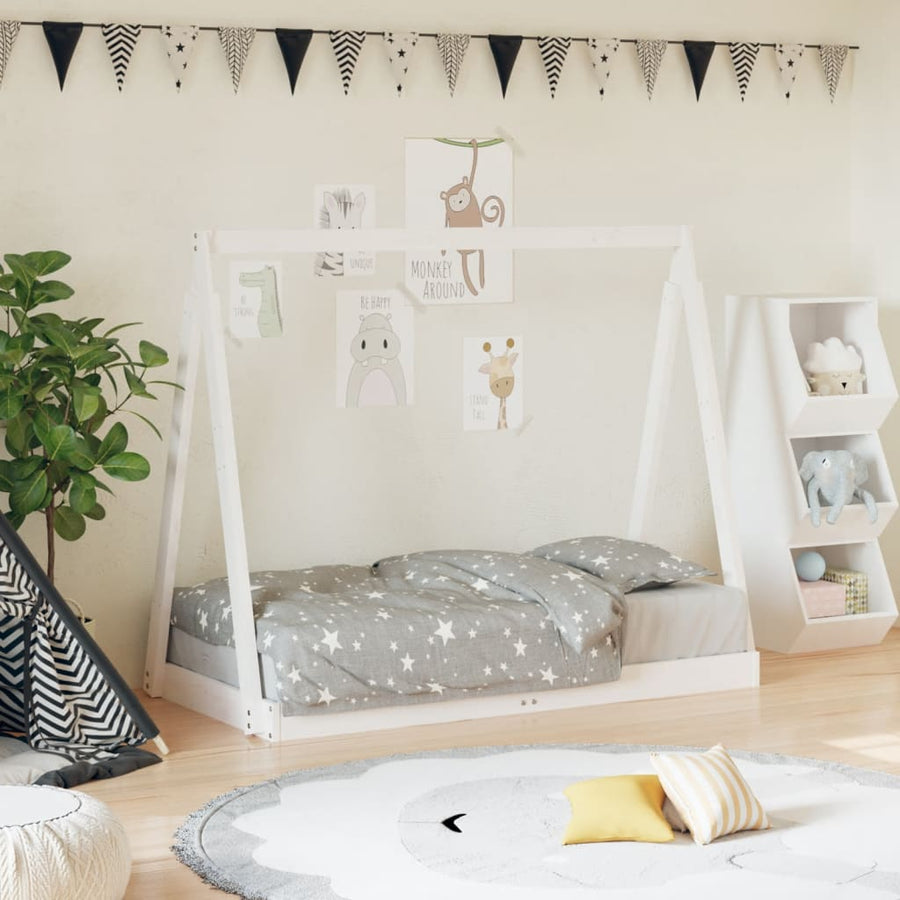Kinderbedframe 70X140 Cm Massief Grenenhout Wit